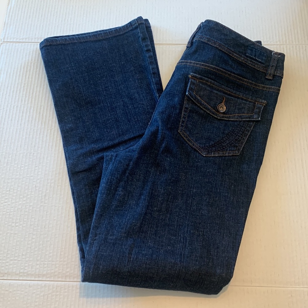 Women's Bandolino Blu Dark Blue Embroidered Button Back Pockets Size 10